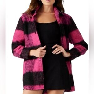 Steve Madden Eldridge oversized plaid shirt jacket (shacket) pink black Medium